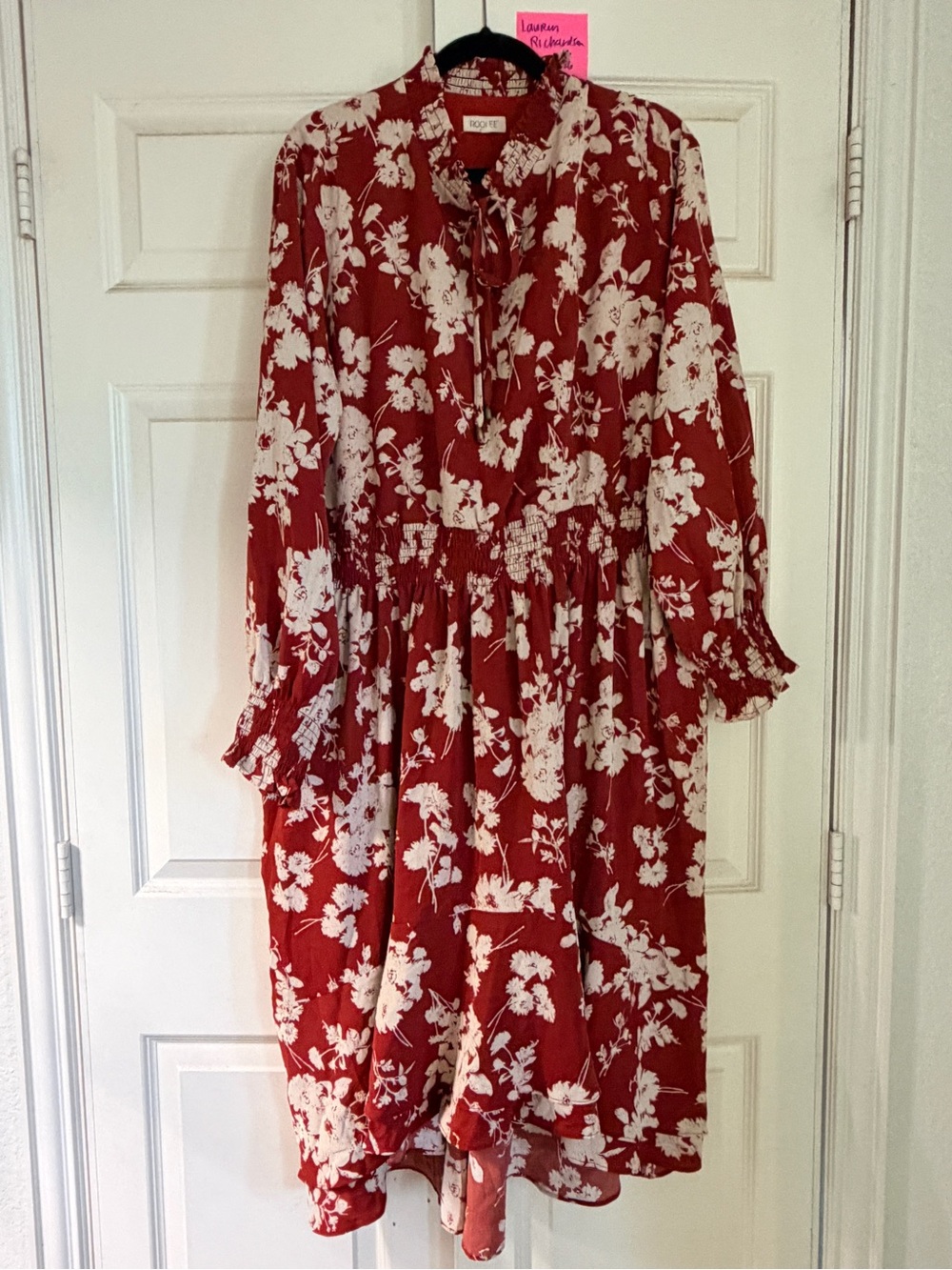 Roolee Red and White Floral Tie-Front Midi Dress